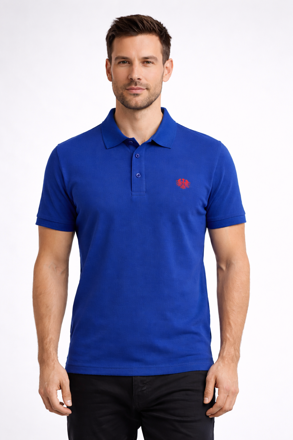 Blaues German Outfitters Kurzarm Polo