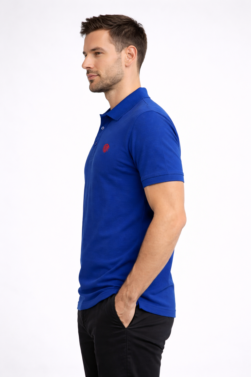 Blaues German Outfitters Kurzarm Polo
