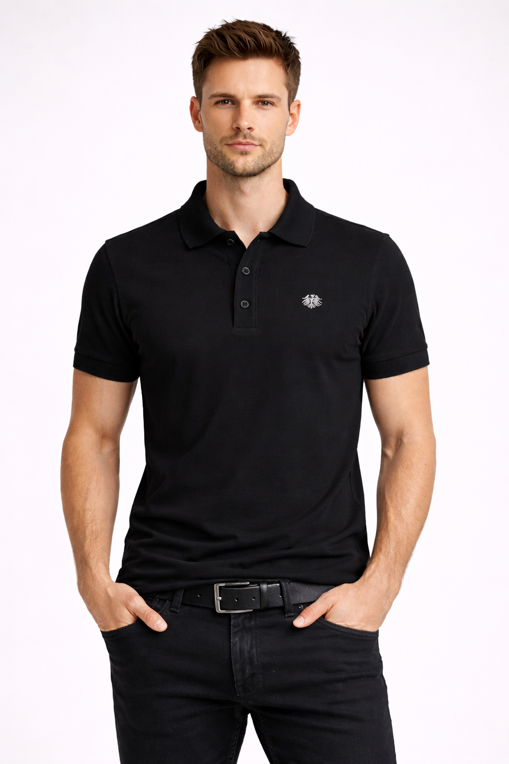 Schwarzes German Outfitters Kurzarm Polo