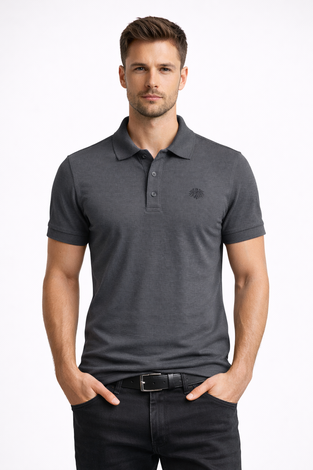 Graues German Outfitters Kurzarm Polo